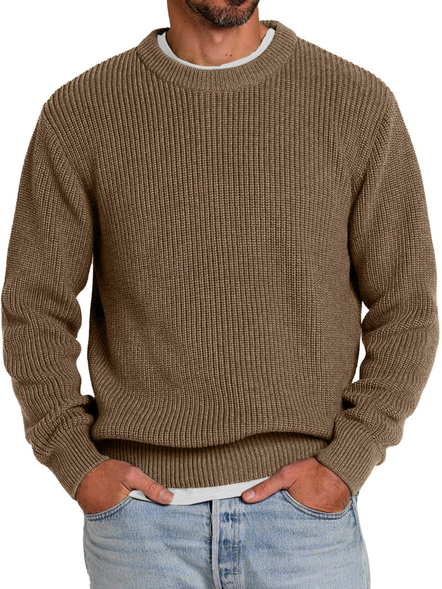 Men's Casual Round Neck Solid Color Comfortable Knitted Sweater