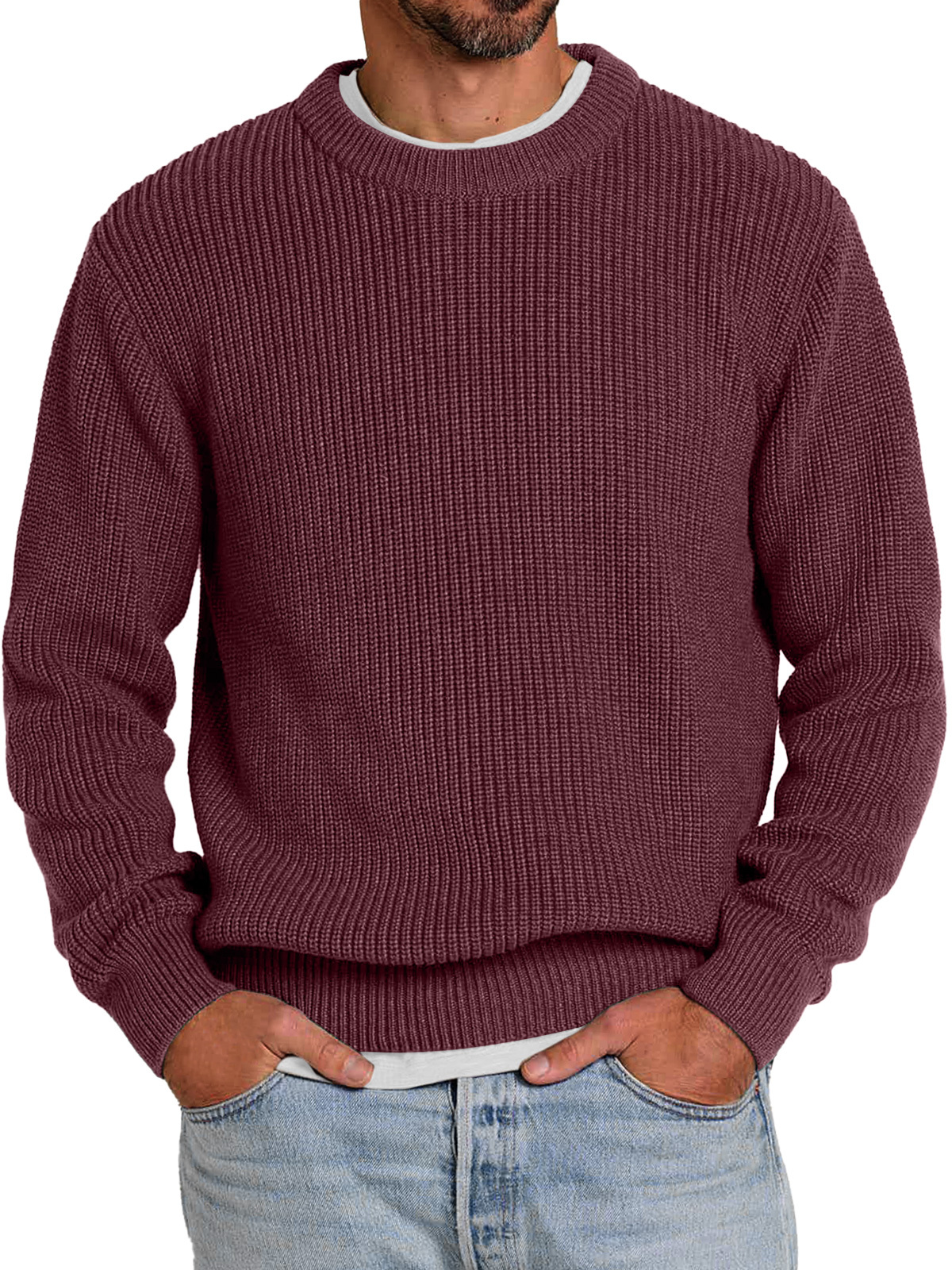 Men's Casual Round Neck Solid Color Comfortable Knitted Sweater