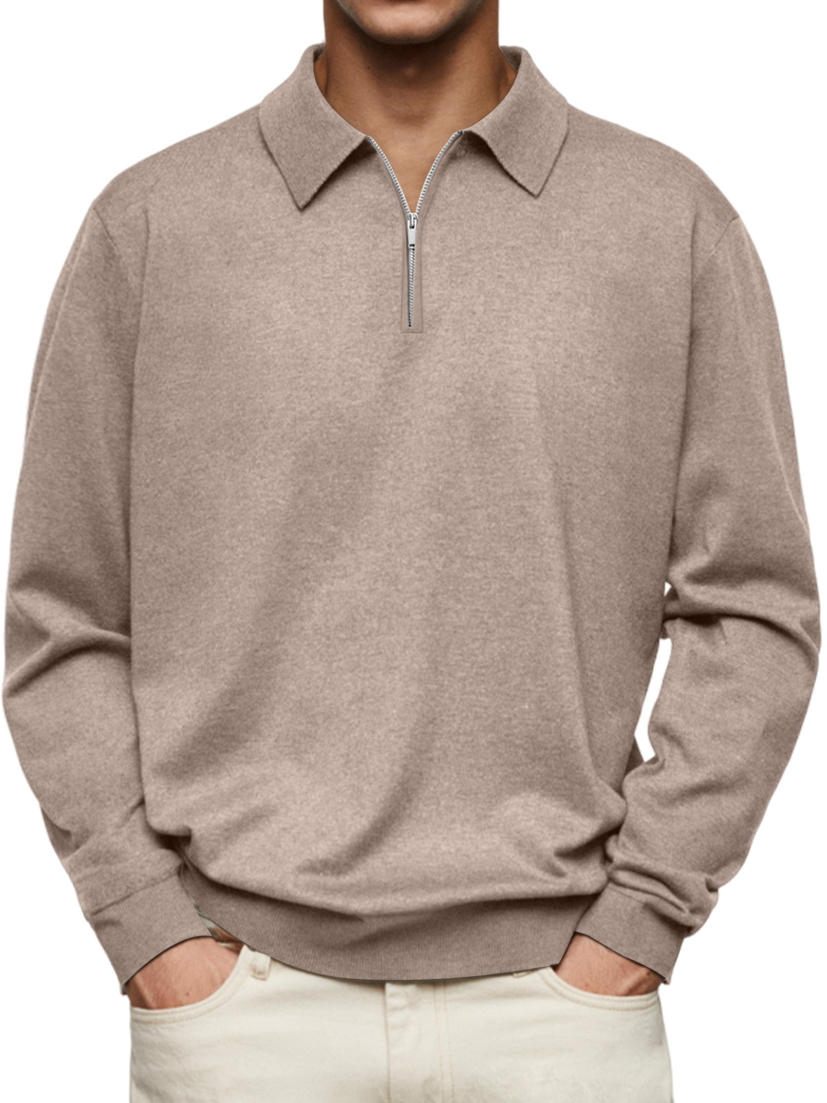 Men's Casual Fashion Lapel Zipper Solid Color Comfortable Sweatshirt