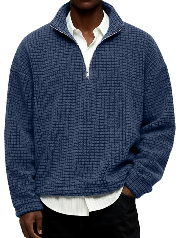 Men's Daily Textured Stand Collar Zipper Casual Sweatshirt