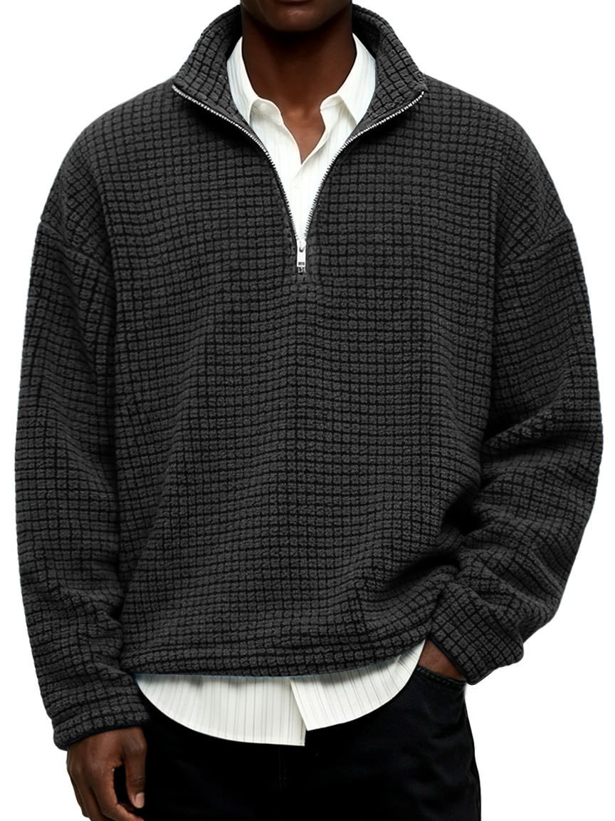 Men's Daily Textured Stand Collar Zipper Casual Sweatshirt