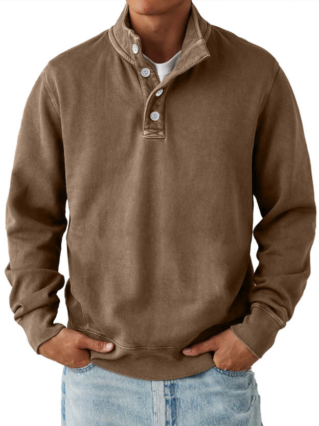 Men's Casual Stand Collar Button Solid Color Comfortable Sweatshirt