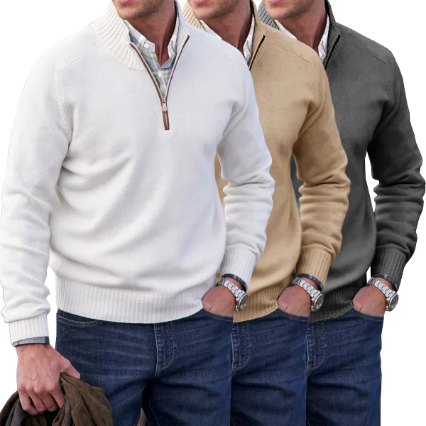 Pull de base à fermeture éclair en cachemire pour homme, style décontracté, hiver