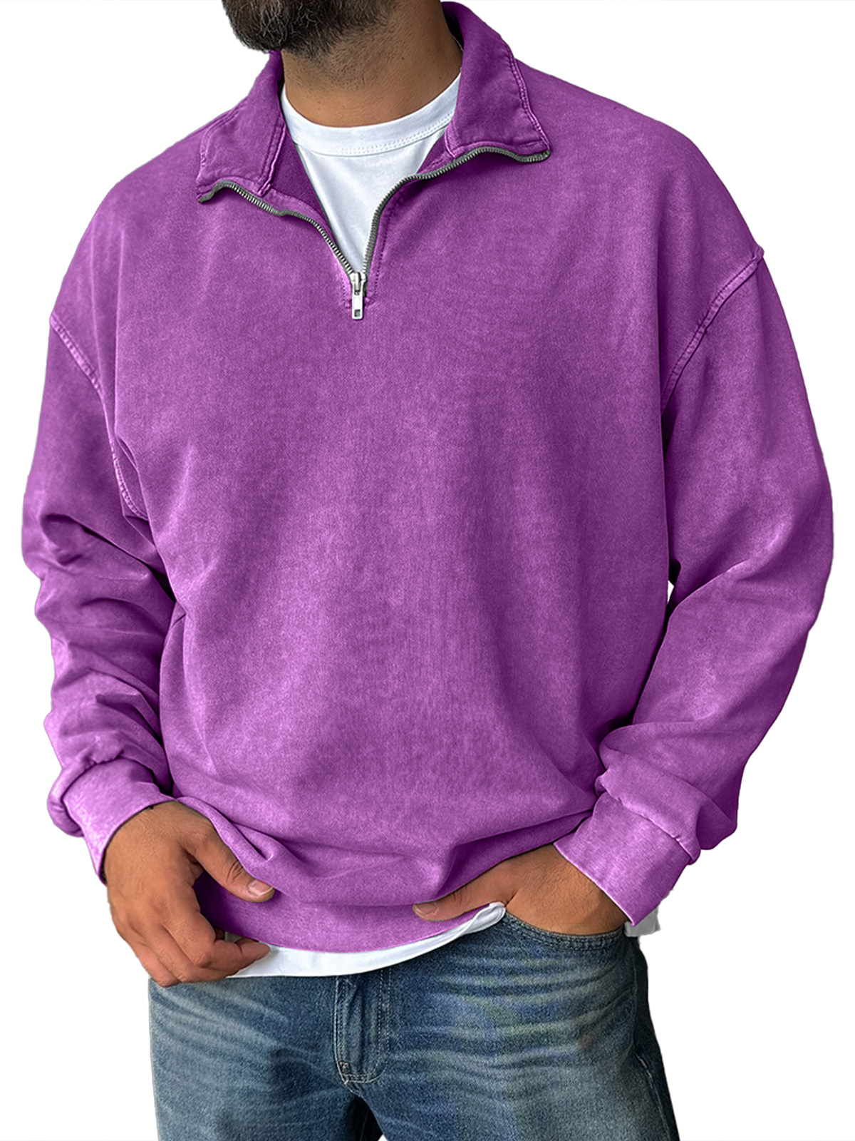 Men's Fashionable Retro Half-zip Stand Collar Casual Sweatshirt