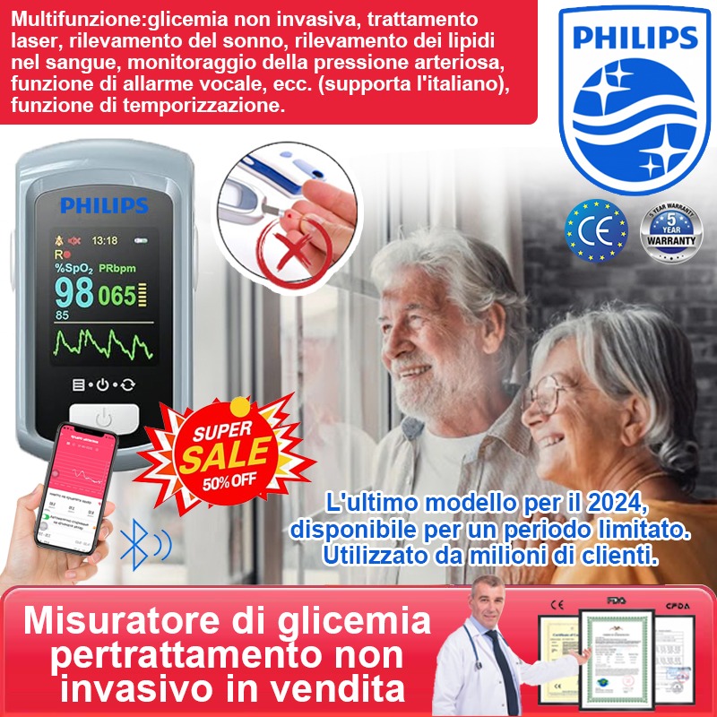 Misuratore laser non invasivo della glicemia Philips 2024, non è richiesto il prelievo del sangue