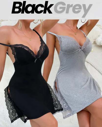 🎉 Lace Trim Slit Bowknot Decor Sleep Dress