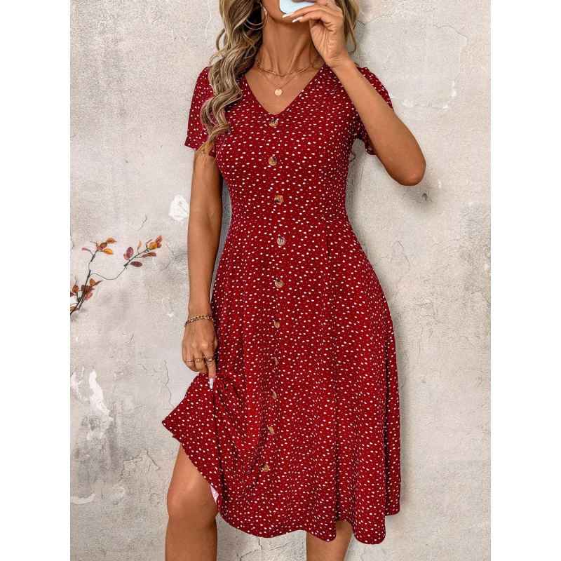 Dot Women'S Dress Sexy V-Neck Breasted