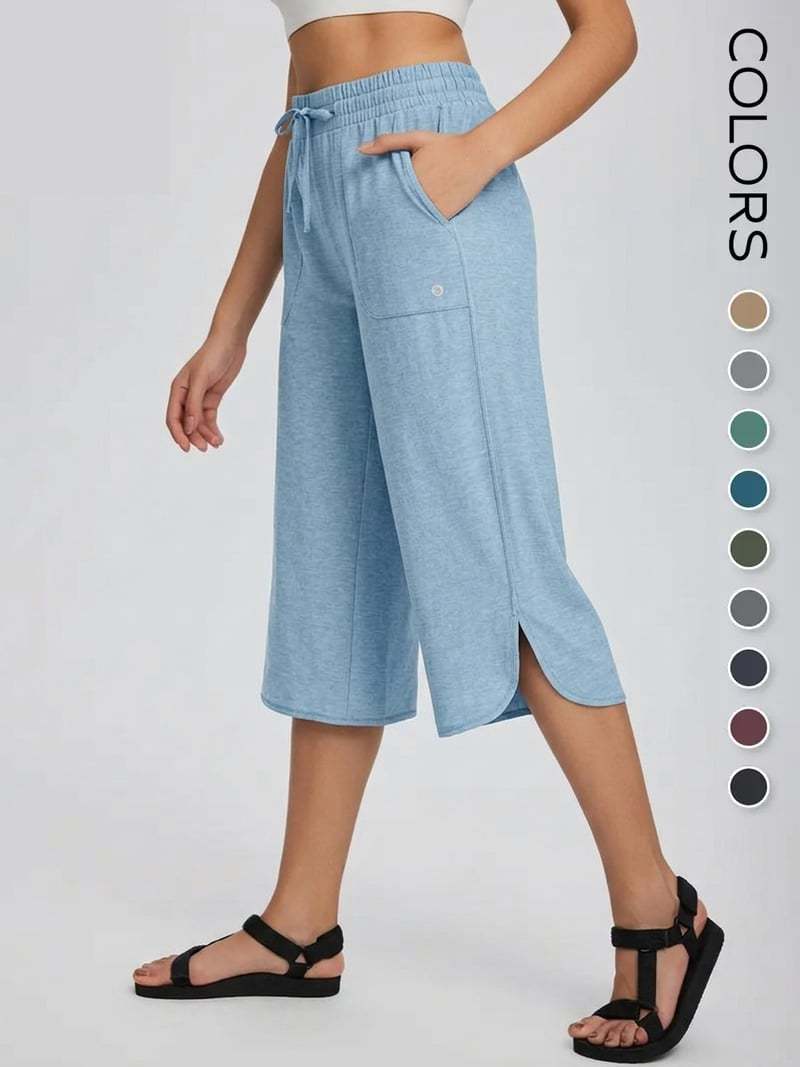 👖 Women's Wide Leg Yoga Capris – High Waisted with Pockets, Quick Dry, Lightweight, UPF 50+ Sun Protection – Loose Comfy for Hiking, Gym, Travel & Outdoor Workout ☀️
