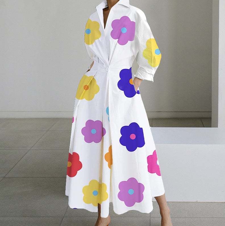 💕Women's Plain Cotton Lapel Shirt Wrap Dress