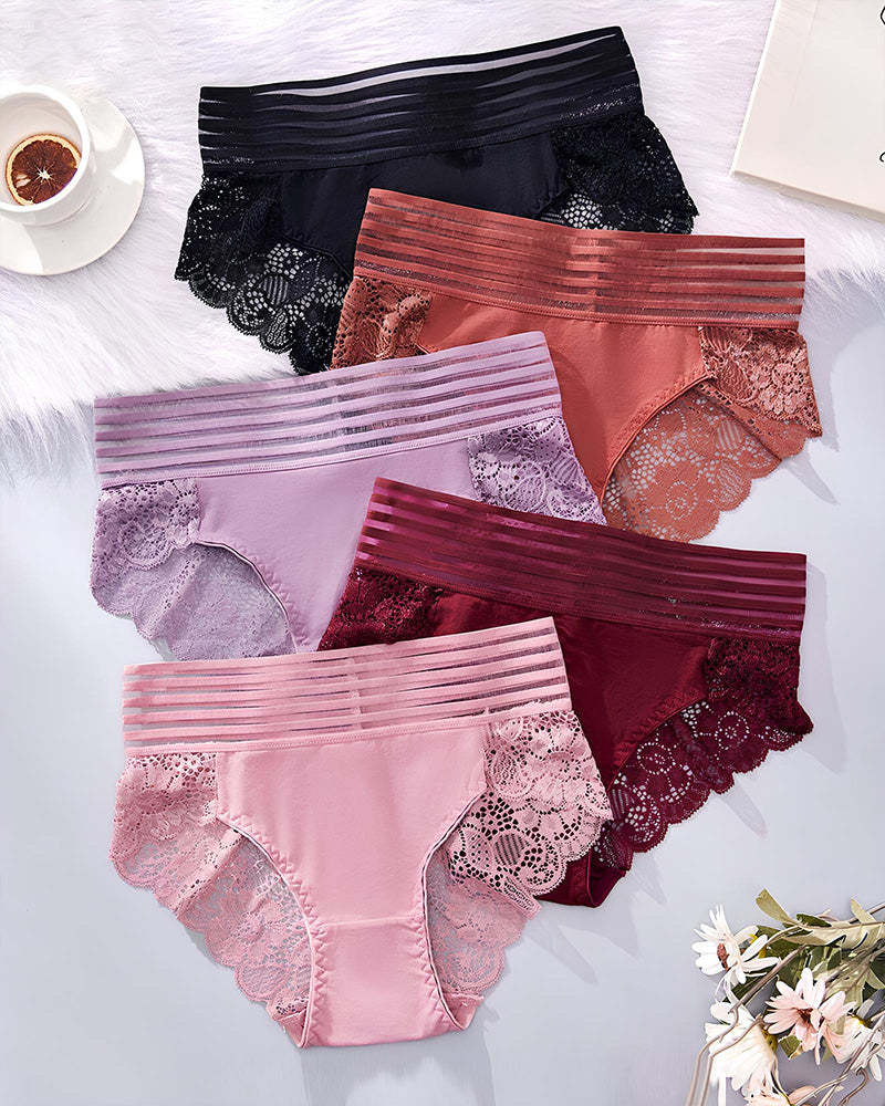 Women's Sexy High Waist Tummy Control Seamless Flower Lace Breathable Panties