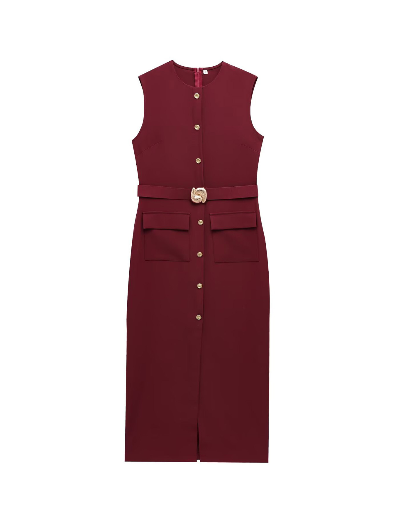 Round Neck Belt Sexy Sleeveless Midi Dress