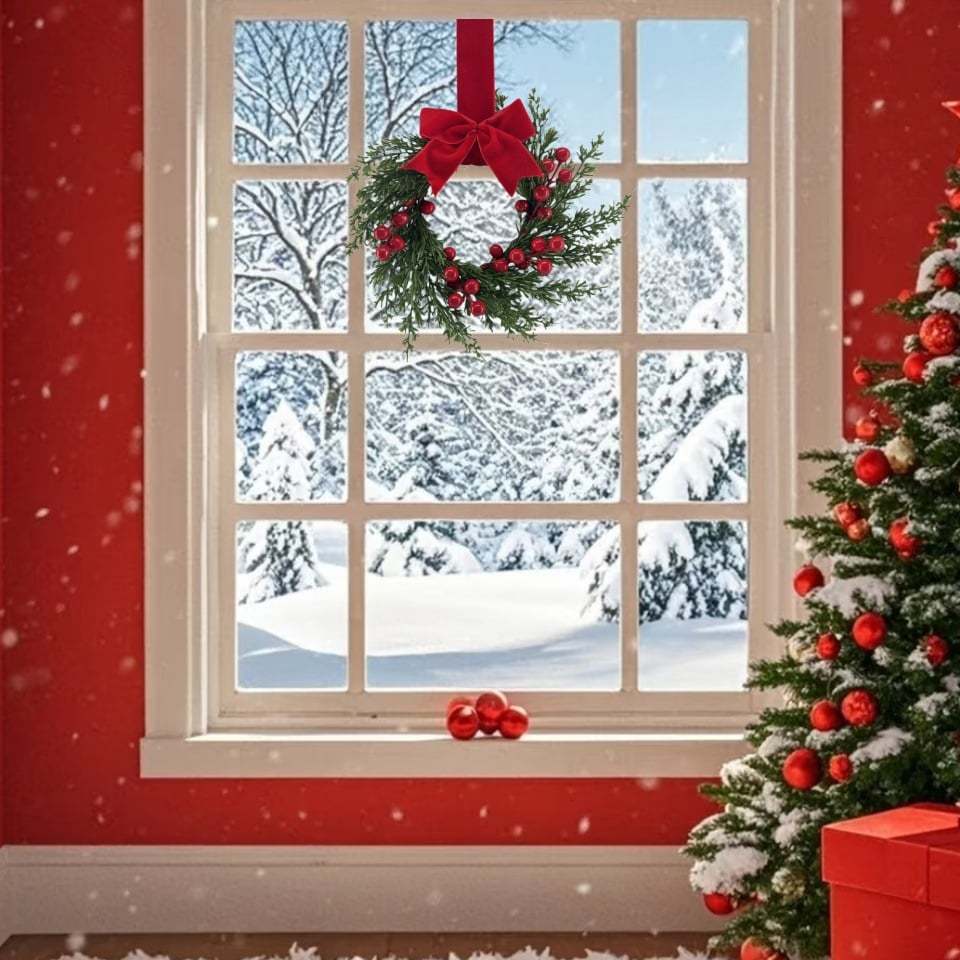 🎄Wczesna wyprzedaż świąteczna🔥Świąteczny mini wianek na szafkę z kokardkami