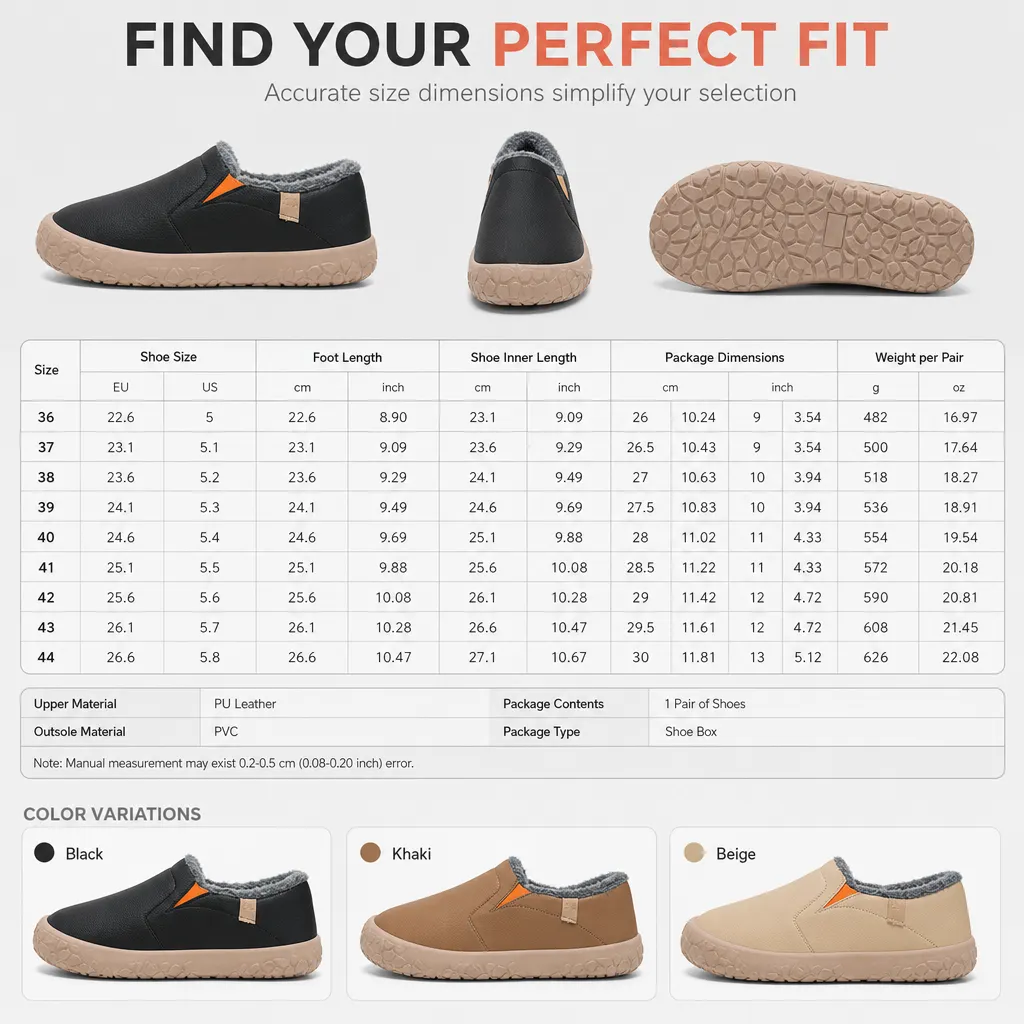 Detailed size chart