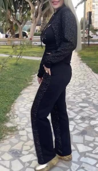 Women's sequined hoodie, rhinestone letter vest, and pants three piece set