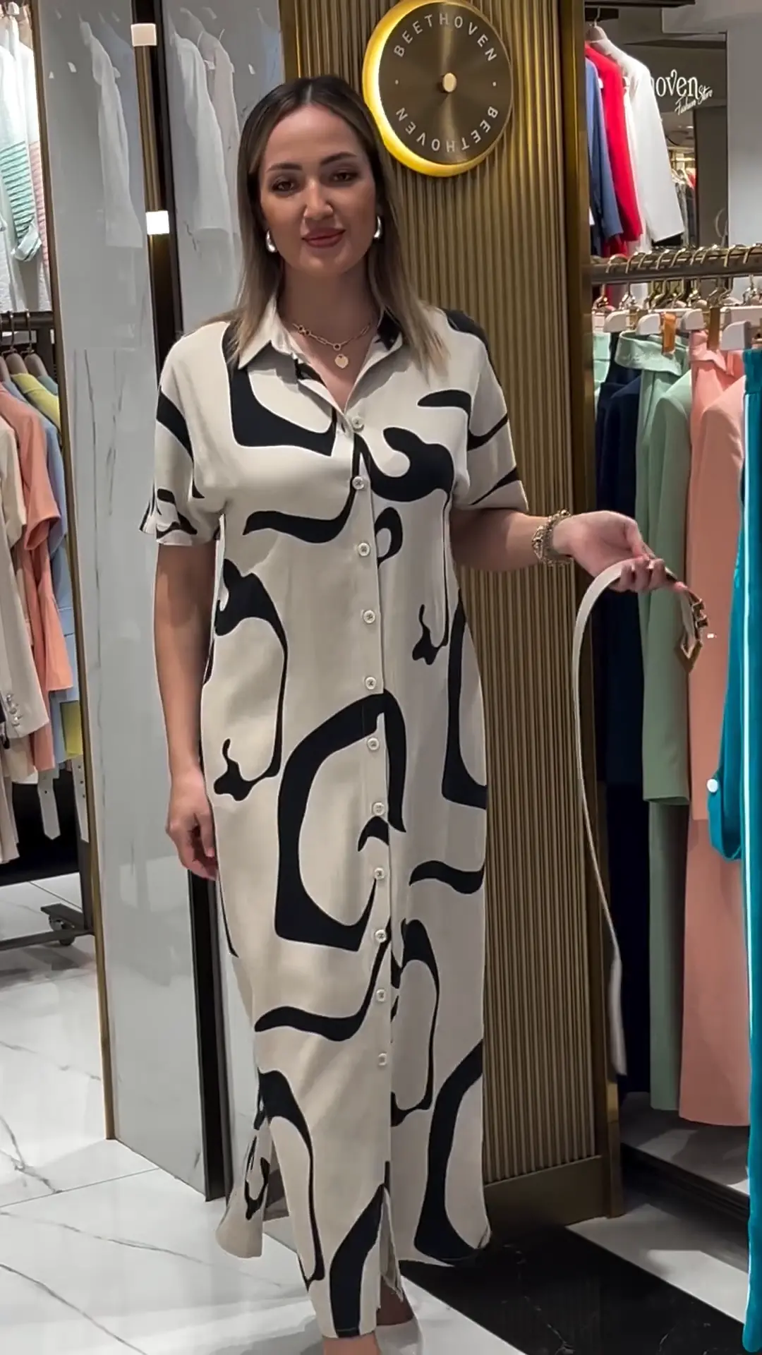 👗[S-5XL]Elegant irregular printed tight waist dress