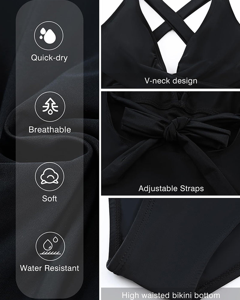 🩱2025 New Type 49% OFF👙Deep V Cross-Back Ruched One-Piece Swimsuit