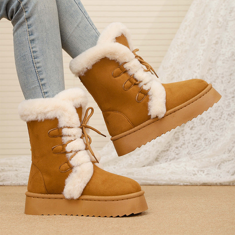 Faux Fur Lace-Up Snow Boots for Women