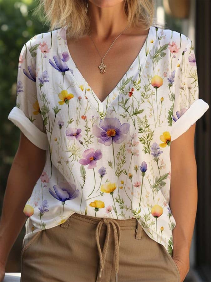 Women'S Floral Print Top T-Shirt