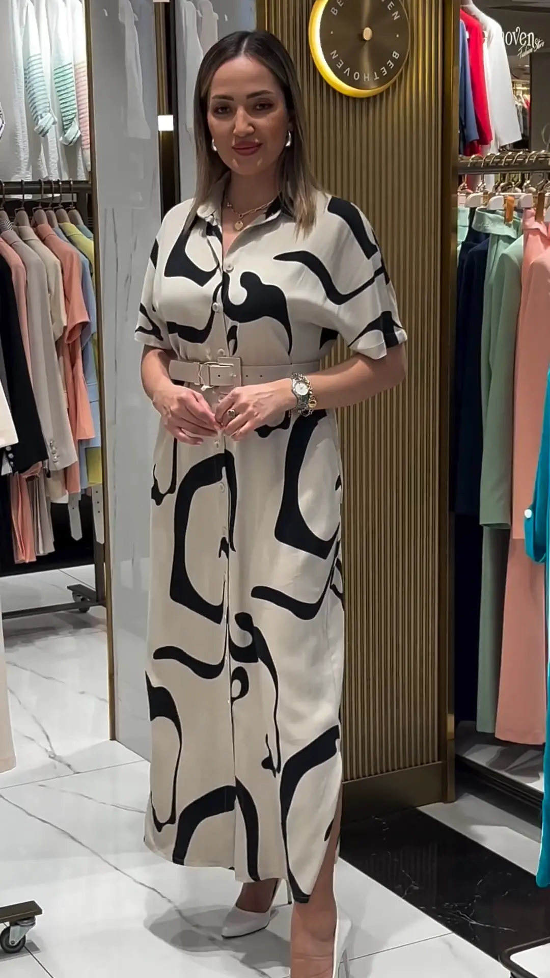 👗[S-5XL]Elegant irregular printed tight waist dress