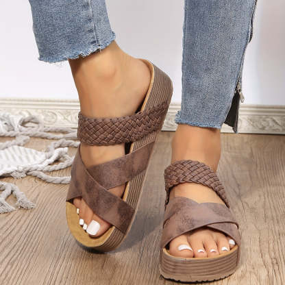 Braided Criss Cross Platform Slippers