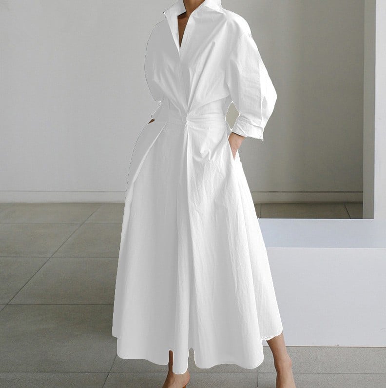 💕Women's Plain Cotton Lapel Shirt Wrap Dress