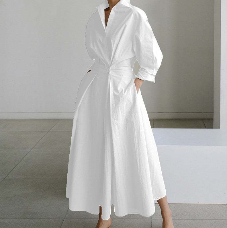 💕What should I wear tomorrow?💕Women's Plain Cotton Lapel Shirt Wrap Dress