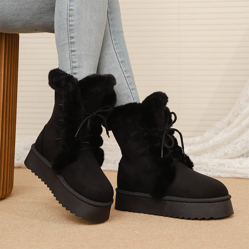 Faux Fur Lace-Up Snow Boots for Women