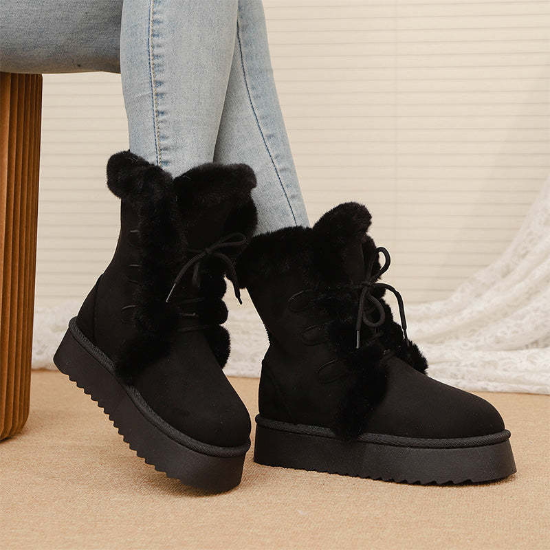 Faux Fur Lace-Up Snow Boots for Women