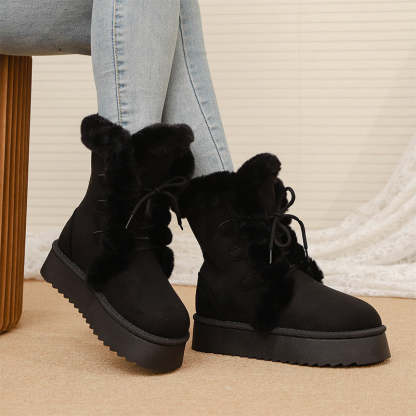 Faux Fur Lace-Up Snow Boots for Women