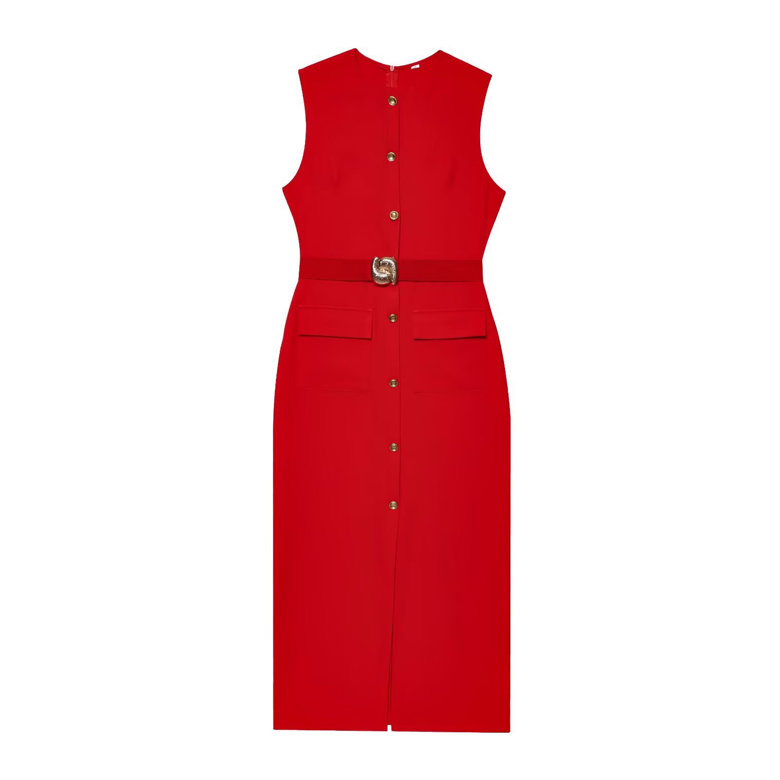 Round Neck Belt Sexy Sleeveless Midi Dress