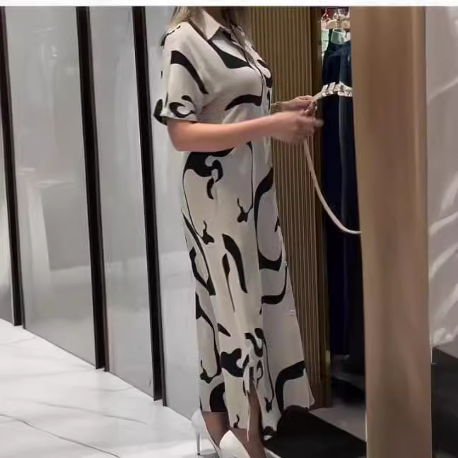 👗[S-5XL]Elegant irregular printed tight waist dress