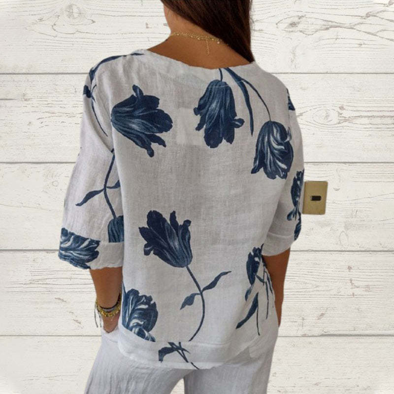 2025💐Women's Linen Loose V-Neck Top