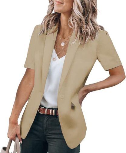 Women's Short Sleeve Casual Blazer Lapel Open Front Work Office Jacket