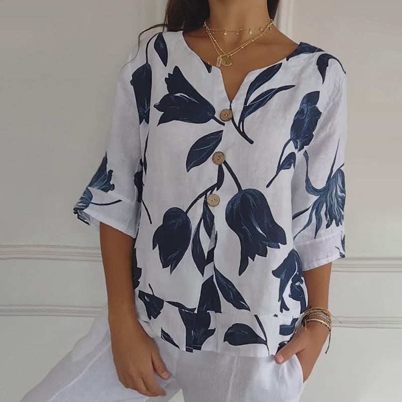 2025💐Women's Linen Loose V-Neck Top