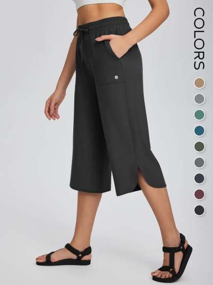 👖 Women's Wide Leg Yoga Capris – High Waisted with Pockets, Quick Dry, Lightweight, UPF 50+ Sun Protection – Loose Comfy for Hiking, Gym, Travel & Outdoor Workout ☀️