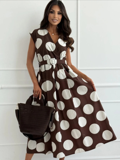 Women’s polka dot print fashion v-neck loose dress