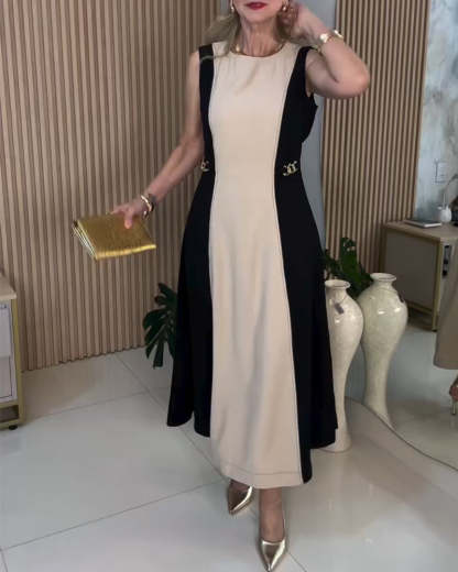Sukienka bez rękawów w kontrastowym kolorze z elegancką talią