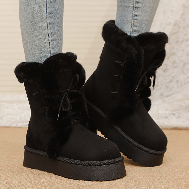 Faux Fur Lace-Up Snow Boots for Women