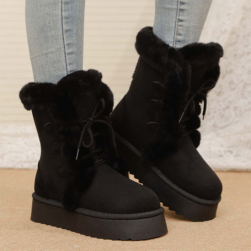 Faux Fur Lace-Up Snow Boots for Women