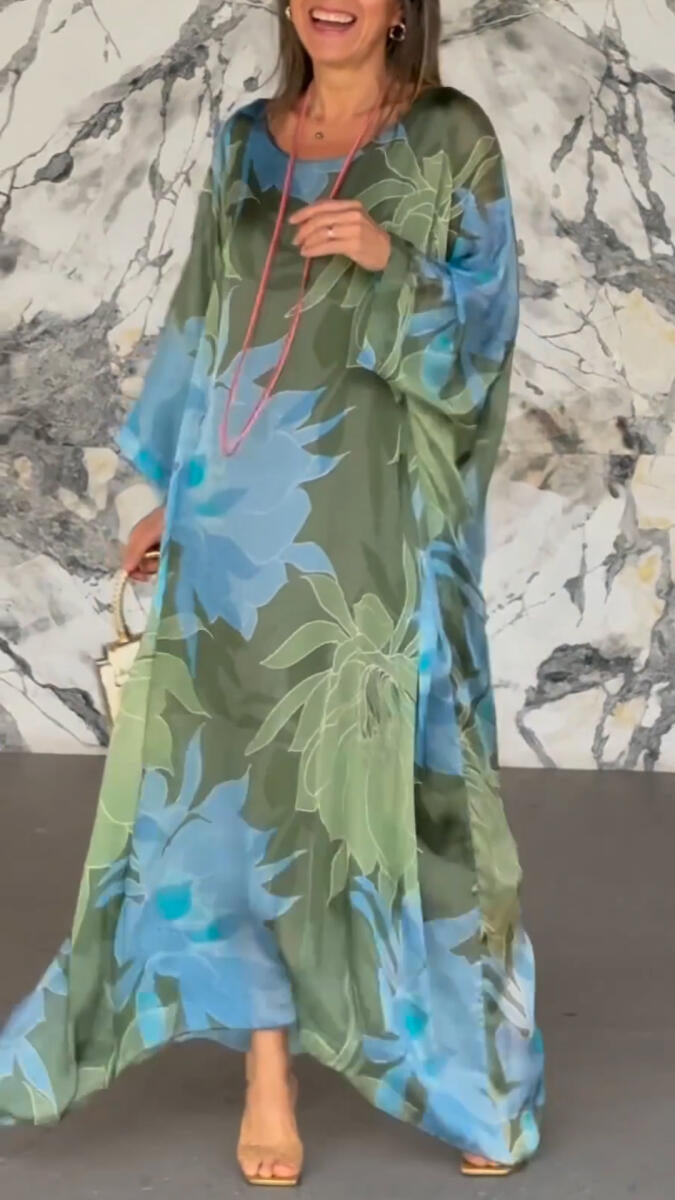 Damska luźna sukienka swobodna z okrągłym dekoltem