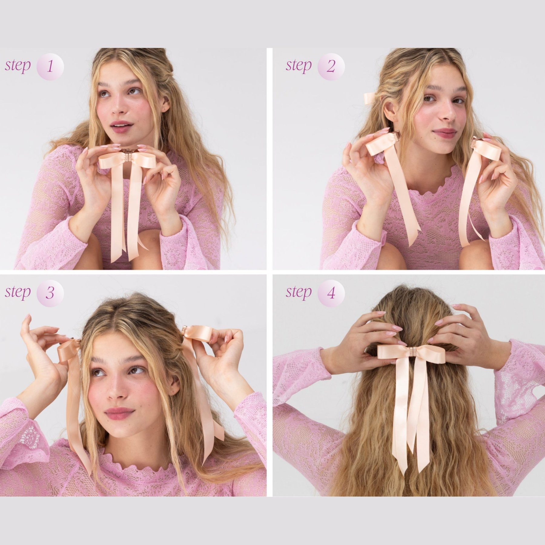 🎀Magnetic Satin Bow Hairpin Rose Gold