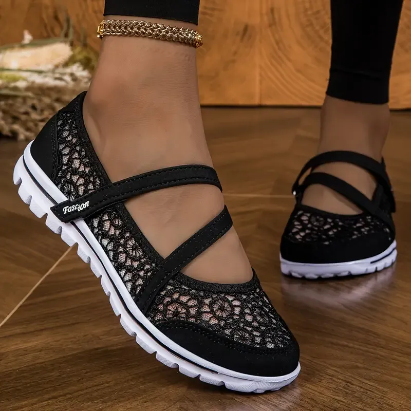 Damskie eleganckie, koronkowe, oddychające, wsuwane, ortopedyczne trampki