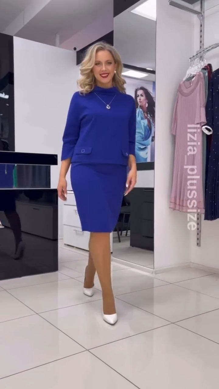 Modny top z zamkiem błyskawicznym, dopasowana krótka spódnica, dopasowany dwuczęściowy garnitur