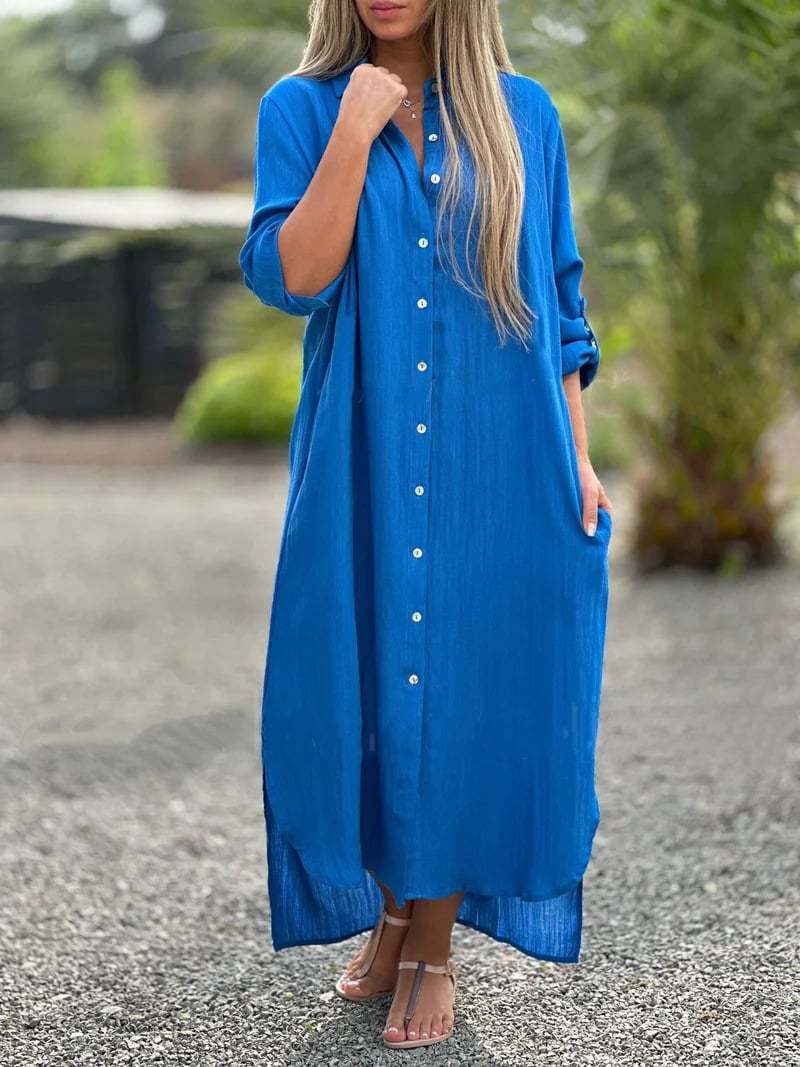 Women's Casual Solid Color Button Front Shirt Dress