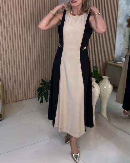 Sukienka bez rękawów w kontrastowym kolorze z elegancką talią