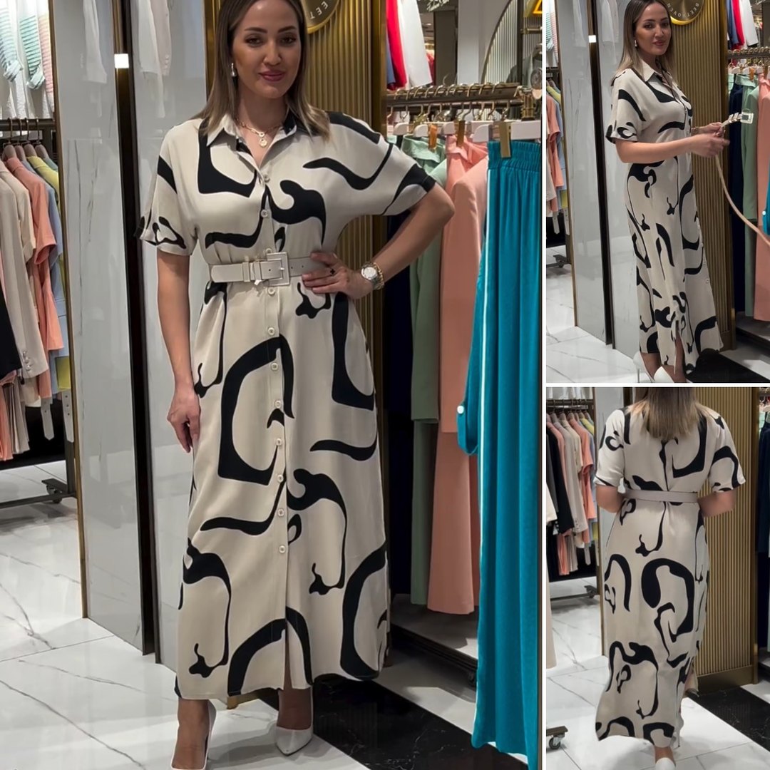 👗[S-5XL]Elegant irregular printed tight waist dress
