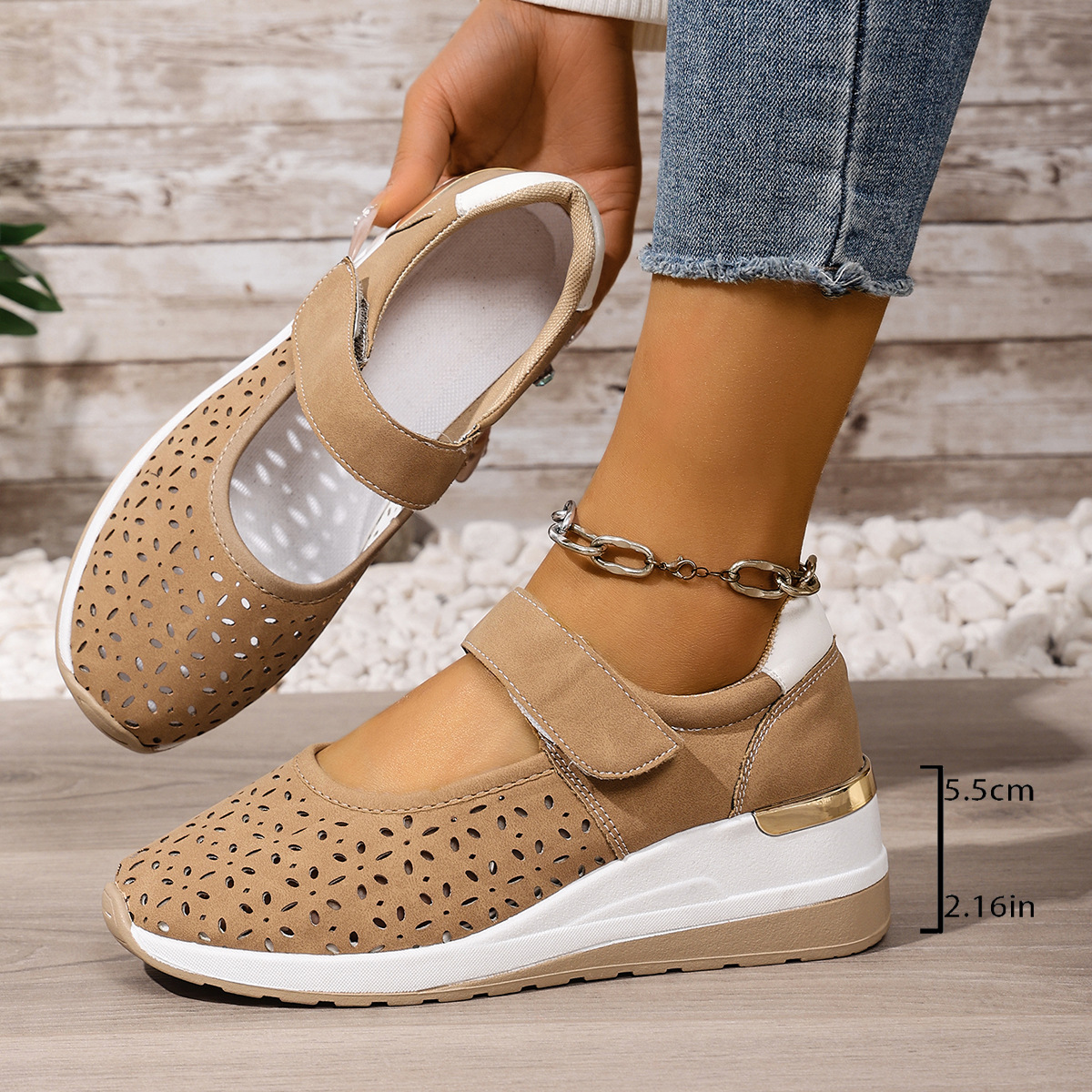 🔥Women's Summer Breathable Lightweight Adjustable Velcro Wedge Heel Sneakers