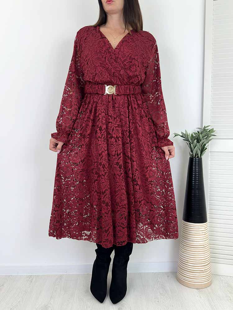 Elegant lace waist slimming V-neck dress