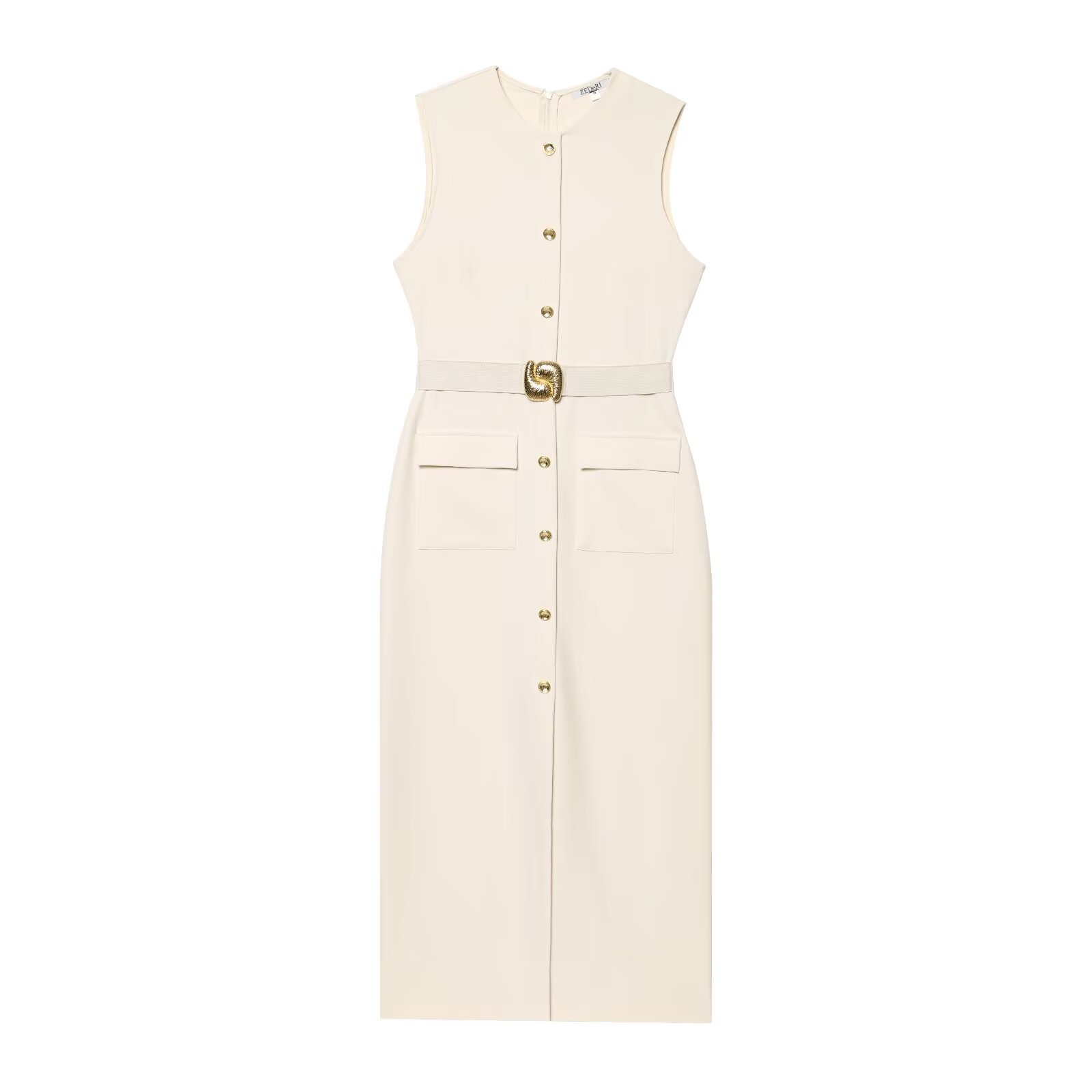 Round Neck Belt Sexy Sleeveless Midi Dress