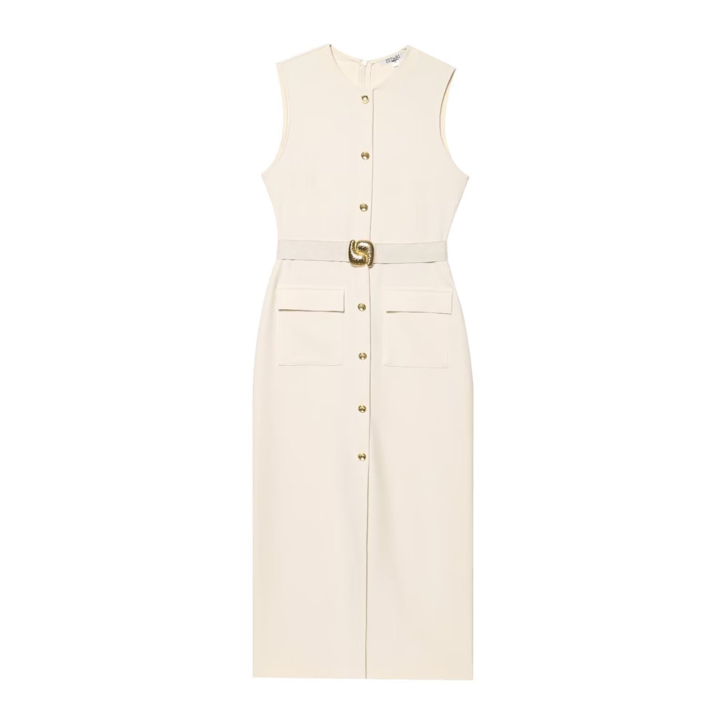 Round Neck Belt Sexy Sleeveless Midi Dress